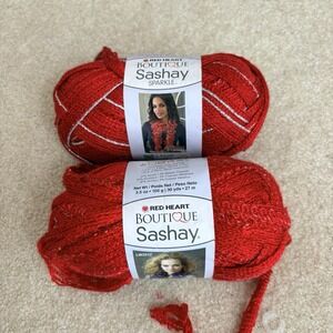 Red Heart Boutique Sashay Lot of 2 Metallic Red Sparkle Red Hot 3.5 oz Yarn